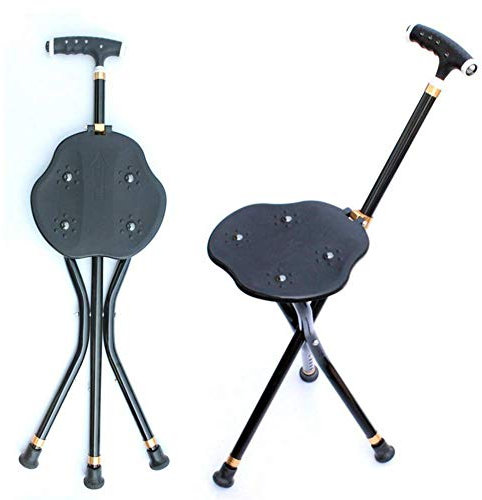 Gehstock, Krücken, zusammenklappbarer Sitzstock, dreibeiniger Sitzstock, Behinderung, medizinische Hilfe, zusammenklappbar, leichtes Aluminium, höhenverstellbar, mit rutschfestem Sitz für die Massage