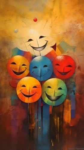 adrium Acryl-Bild 60 x 110 cm: Bunte lustige Smiley-Gesichter auf Grunge-Hintergrund, Kunstillustration (208729272)