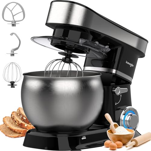 Küchenmaschine - Knetmaschine mit 6L Edelstahl Schüssel, Teigmaschine mit Flexi-Rührer, Knethaken und Schneebesen, 6 Stufen, Rührmaschine zum Rühren, Kneten und Aufschlagen, 1500 W