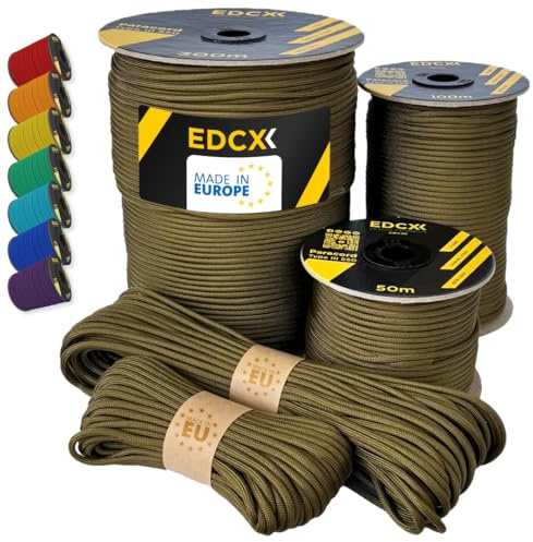 EdcX Paracord 4mm, 35+ Solid Colors (10m, 15m, 30m, 50m, 100m, 300m) | Ideal for Crafting, DIY, Camping, Survival, Outdoor | 100% Nylon Rope 4mm | Tactical Cord 550 Type III (Bronze, 10 m)