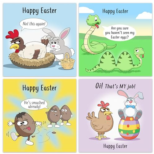 Twizler Roliga påskkort, paket med 6-6 olika roliga mönster - Happy Easter Cards Multipack - Humor 6-pack påskkort