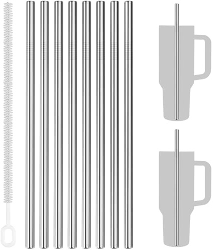 Tomorotec 8-Pack Stainless Steel Straws Fit for 40oz Stanley Tumblers, 12 Metal Straws for Stanley Cup with 1 Brush, Reusable Drinking Straws for Smoothies, Milkshakes, Dishwasher Safe & BPA-Free