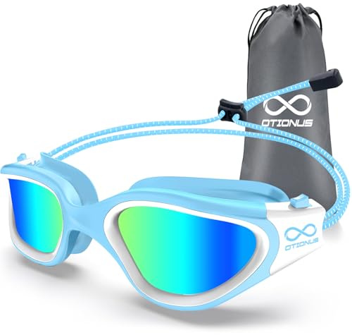 Otionus Swim Goggles, Polarized Adult Swimming Goggles Bungee Strap No Hair Pulling Anti-fog Pool Goggles for Men Women