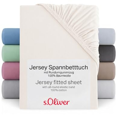 s.Oliver Spannbettlaken 90x200-100x200 cm- 100% Baumwolle, Matratzenhöhe bis 25 cm, besonders weich & angenehm, Spannbetttuch Creme