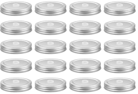 sourcing map 20pcs Mason Jar Lids with Straw Hole, 87mm Metal Mason Canning Lids Leak Proof Mason Jar Caps for Mason Jar Silver