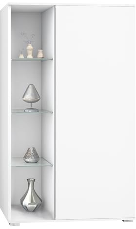 Vladon Vitrine Davos, Made in Germany, Standvitrine mit 3 Glasböden und 8 Fächer, Weiß matt/Weiß matt (71,5 x 134 x 35 cm)
