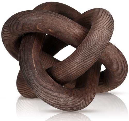 Yalikop 3 Link Wood Knot Decor - Hand Carved Coffee Table Decoration, Boho Chain Link Decor, Modern Shelf, Rustic Objects for Home Living Room Bedroom(Black Walnut)