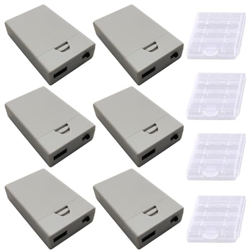 GTIWUNG 6 PCS 3AA Battery Holder USB Switch, 4.5V USB Female Socket 3 AA Battery Case Box Holder with Cover and On/Off Switch,White