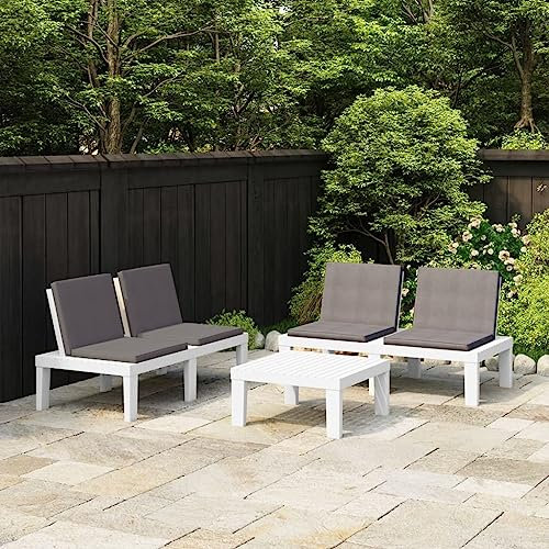 THOYTOUI 3-TLG. Garten-Lounge-Set, Balkonmöbel Lounge Biergartengarnitur Gartengarnitur Set Gartenset Tisch und stühle Geeignet für Garten Terrasse Balkon Veranda mit Kissen Kunststoff Weiß