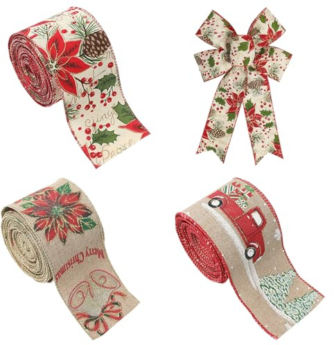 GmeDhc 3 Stück Geschenkband Weihnachten, Geschenkband set Weihnachten, Band Weihnachten, Vintage Weihnachten Satinband für Geschenkverpackungen