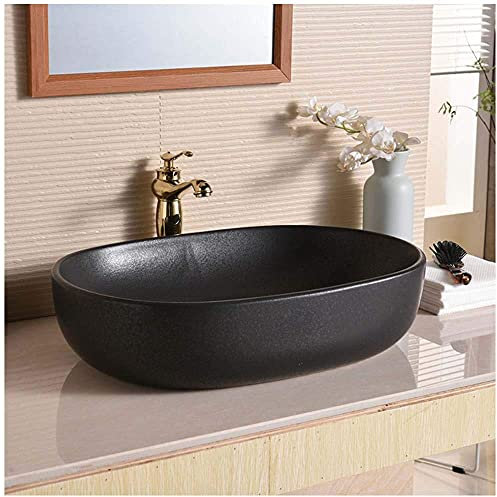 SnamicE Aufsatzwaschbecken, Aufsatzwaschbecken fürs Badezimmer, modernes Aufsatzwaschbecken aus Porzellan, freistehend für Waschtisch, 590 x 410 x 145 mm, oval, F, E-,E-