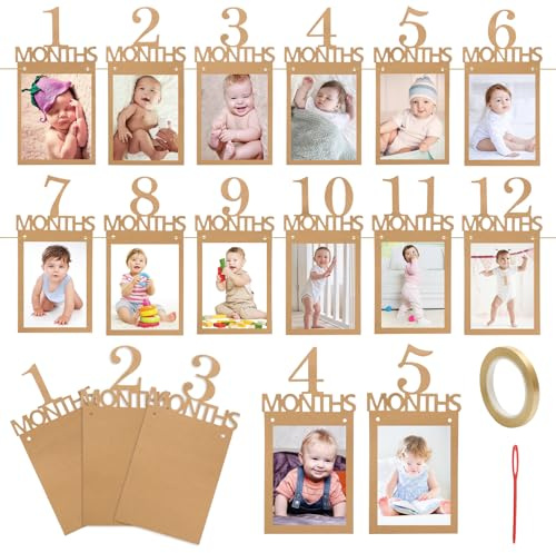 Decoracion Cumpleaños 1 Año, Guirnalda Fotos 12 Meses Bebé Papel, Guirnalda de Banderines de 1 a 12 Meses para Niños Niñas Cumpleaños Baby Shower Fiestas Decoraciones