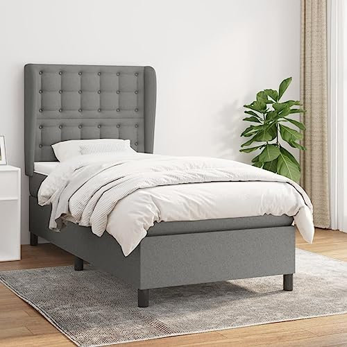 THOYTOUI Boxspringbett, Bettrahmen Futonbett Polsterbett Seniorenbett Geeignet für Schlafzimmer Studentenwohnheim Hotels Gästezimmer mit Matratze Dunkelgrau 90x190 cm Stoff