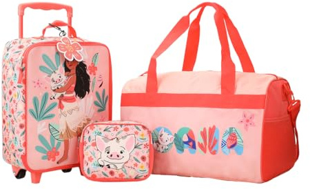 Bioworld Moana Pua & Moana Tropical Print Youth 4-Piece Carry On Luggage Travel Set