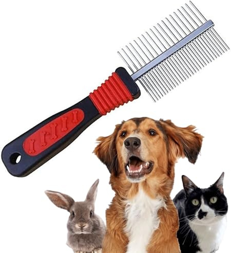 Sleek Style® Heavy Duty Professional Dog Grooming Comb Deshedding Tool Pet Grooming Stainless Steel Metal Double Sided Comb for Small & Large Pets Medium & Long Hair Fur Rake Tool 17x6 CM (17 X 6 CM)