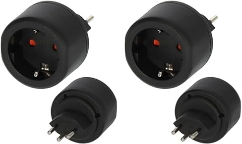 Brennenstuhl Reisestecker/Reiseadapter (Reise-Steckdosenadapter zum Anschluss elektrischer Geräte mit Schutzkontakt Stecksystem in Ländern mit Schweizer Stecksystem) schwarz (Packung mit 2)