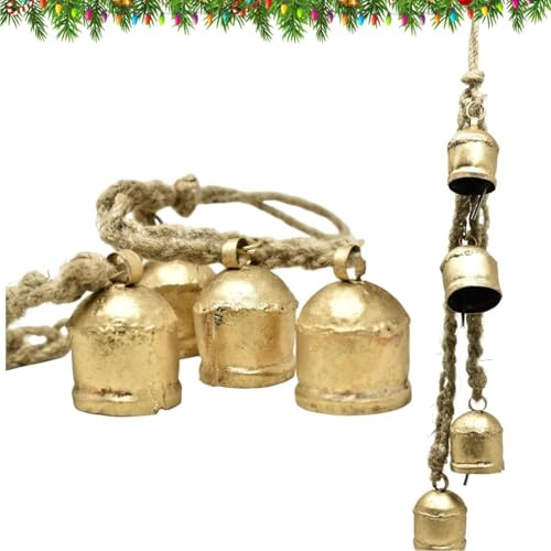 Handgefertigte rustikale Kuhglocke aus Metall mit Seil für Weihnachtsdekoration, Vintage-Metall-Bauernhaus-Dekor, Heim-Wandbehang, Dekoration, Hochzeitsglocken, Türknauf-Dekoration,