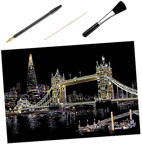 Sewroro Kratzzeichenpapier Mit Tower Bridge Kratzmalerei Zubehör Für Junge Mädchen Kratzstift Diy Kratzbild Für Schule Und Kindergarten