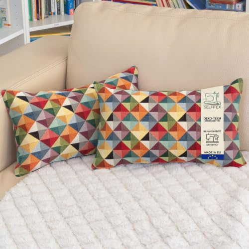 Selfitex 2er Set 30x50 Bunte Sofakissen inkl. Füllkissen, Luxus Sofakissen, farbenfrohes Couchkissen Set, hochwertiger Couchkissen Muster Bezug mit Reißverschluss, Bunte Kissen Deko (Pyramid)