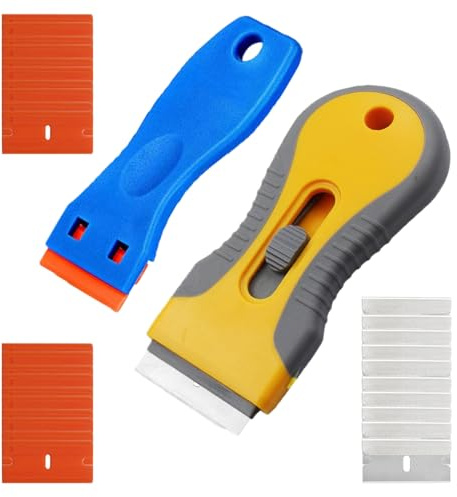 Razor Blade Scraper, Scraper Tool with 2 Pack Scrapers 20PCS Plastic Blades and 10PCS Metal Blades for Cleaning and Removing