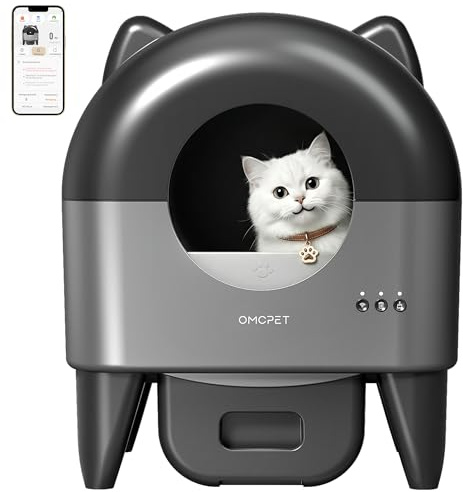 Automatisk kattlåda, 110 L robot med stor kapacitet självrengörande kattlåda lämplig för flera katter, soppåse med dragsnöre förseglad deodorisering, med app fjärrhantering 6 färgslampor