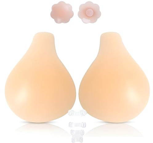 Sticky Bra Push Up Strapless Adhesive Stick On Bra for Women, Invisible Silicone Inserts with 3 Clasps & 2 Nipple Pads, Front Fastening for Backless Dress, Party, Wedding (White skin color, A-B cup)