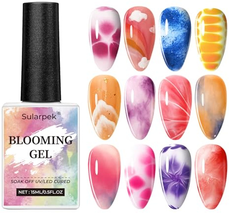 Sularpek 15ml Blooming Gel, Blooming Gel Nagellack, Klarer Gels Nagellack UV, UV Nagellacks, zum Nail Art, Verteilen, Marmor, Aquarell, Blumen