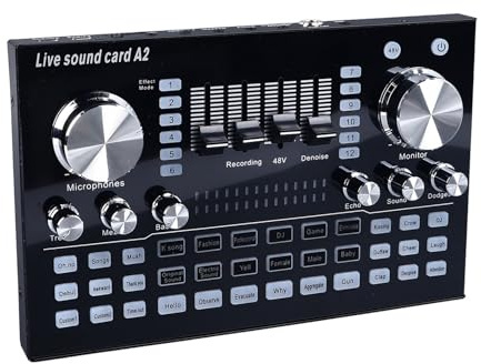 Ejoyous Professionelle Live Soundkarte USB Audio Mixer mit 48V Phantomspannung OTG für PC Handy Streaming Aufnahme kompatibel mit iOS Android Windows