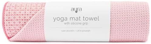 S&T INC. Yoga Mat Towel with Non-Slip Grip, Enhanced Silicone Grip, Soft and Absorbent for Gym, Pilates, and Hot Yoga Mat, 1 Pack, 24 inches x 72 inches, 340GSM, Pink