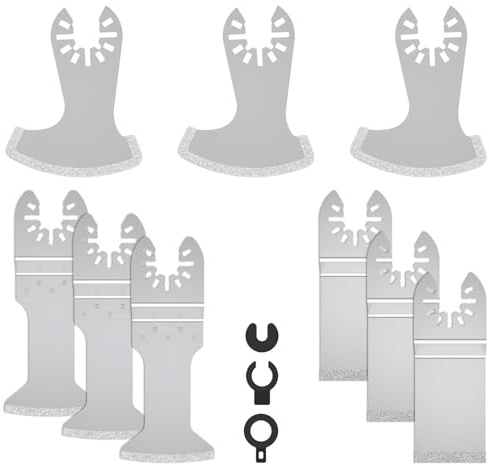 9 Pcs Oscillating Multi Tool Diamond Blades Multitool Grout Removal Blades for Precise Clean Cutting for Grout Removal Cleaning Mortar