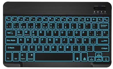 XOKUWU Teclado Español Ñ Bluetooth Inalámbrico Retroiluminado, 10” Teclado Universal Recargable para para iPad/Samsung/Huawei/Honor/Xiaomi/Tablet/iOS/Android/Windows, Retroiluminado