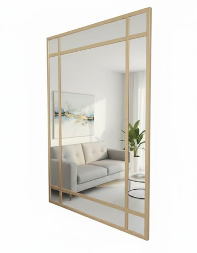THEROSE Espejo Ventana, Espejo Industrial, Estilo Danés, Aluminio Oro Dorado 120 x 80 cm