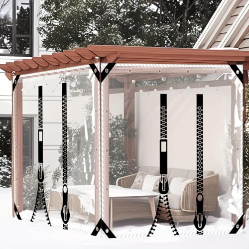 Lona Transparente Impermeable con Ojales 0,35 mm,Cortina de PVC 420 g/m² para Jardín,Toldo Transparente Protección de Muebles,Terraza, Balcón y Pérgola (2 * 2m/Alto x Ancho)