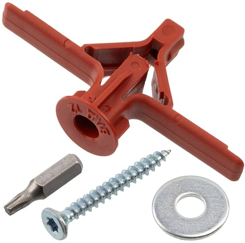 AERZETIX - Kit di 25 tasselli ad espansione per cartongesso Ø10 mm in nylon + 25 viti per legno Ø4x35 mm + 25 rondelle larghe per bulloni M4 + 1 punta da avvitamento a stella 1/4 T20