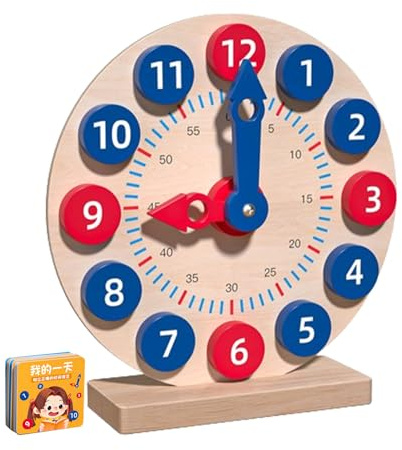 Didaktische Uhren für Kinder – Widely applicable used safe, lernen Sie die Uhrzeit, Lernen von Holz mit 18 Karten | Multipurpose Outdoor Indoor Utility vielseitig stabil