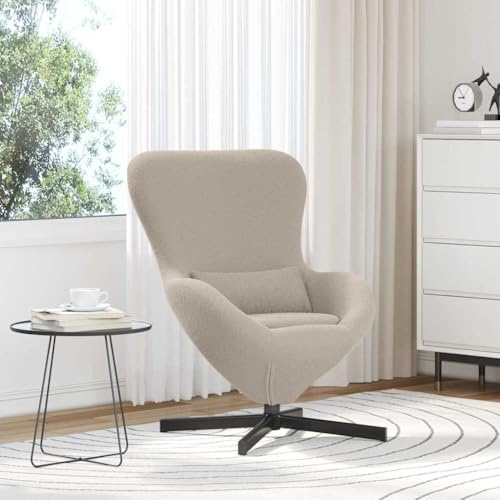 mtlskopl Eier-Sessel Hellgrau 63x73x90 cm wolleähnlicher Stoff Metallrahmen 360° Drehfunktion Rückenstützkissen Modernes Design bequemer Lesesessel für Wohnzimmer Schlafzimmer und Büro