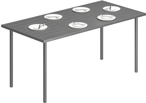 Outsunny Table de Jardin pour 6 Personnes Extérieure 165 x 80 cm Gris Foncé