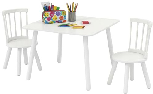 Maxmass Kids Table and Chair Set, Wooden Toddler Play Table with Solid Wood Legs, Children Activity Tables Furniture Set for Learning Writing Eating Drawing Crafting Playing (White)