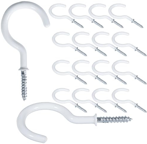 Geukmun 18 Pack White Screw-in Hooks, 2 Inch Cup Hooks Screw in for Hanging Plants, Ceiling Hooks, Wall Hooks, Kitchen Utensils, Indoor and Outdoor Use