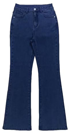 JEShifangjiusu Dam hög midja utsvängda ben jeans stretchig smal passform denim byxa rumplyft bootcut byxor för casual streetwear, Mörkblått, M