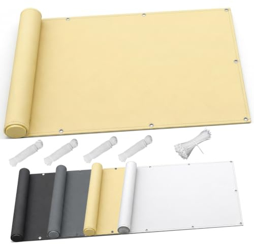 AJALGZ Frangivisto per Balcone 60x350cm – Telo Copri Ringhiera Protezione Privacy e Resistente UV | Copertura Frangivento per Ringhiera, Terrazza e Giardino, incl. Fascette, Giallo