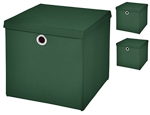 Stick&Shine 3x Aufbewahrungs Korb Dunkelgrün Faltbox 32 x 32 x 32 cm Regalkorb faltbar mit Deckel