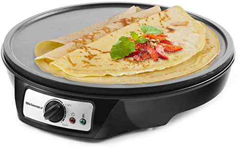 Elite Gourmet ECP-126 Electric Crepe Maker, Pancake, Hot Cakes and Non-stick Griddle with Spreader, Spatula and Recipes, 12, Black