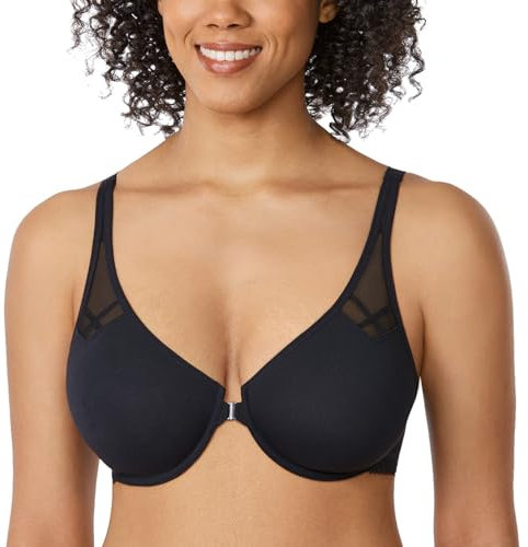 Delimira Women's Front Fastening Bras Underwire Unlined Racerback Plus Size Bra Black 38D