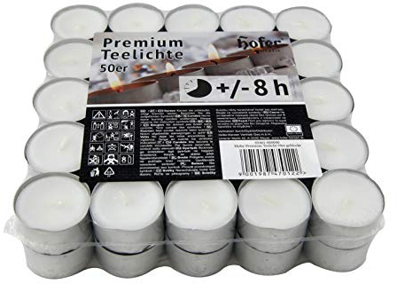 Hofer Velas de Té Tealights - 38 mm - Paquete de 450 piezas - 8 horas de tiempo de combustión - Color Blanco - Cera sin, Larga duración, Calidad de la UE