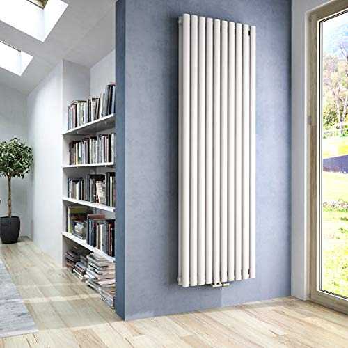 Heilmetz Heizkörper 1800x600mm, Vertikal Designheizkörper, Doppellagig Oval-Röhren Paneelheizkörper 2175W für ca. 20 m², Moderne Heizkörper Mittelanschluss Heizung, Weiß