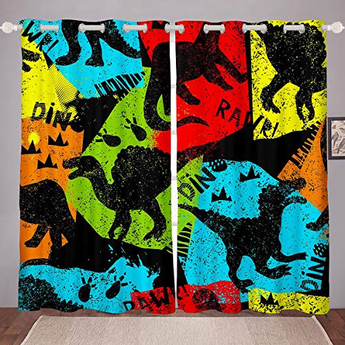 Loussiesd - Tenda per bambini con dinosauro, motivo Dino Graffiti, trattamento per finestre per ragazze e bambini, motivo animali della giungla e traspirante, stile fauna selvatica