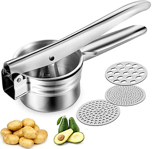Dasing Kartoffelpresse Edelstahl Kartoffelstampfer Kartoffel Ricer Stampfer mit 3 Austauschbaren Scheiben für Kartoffeln, Gemüse, Gnocchi und Babynahrung, einfach zu verwenden
