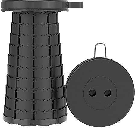 Tragbarer Klapphocker, Mini Teleskophocker Leichte Campinghocker,Tragfähigkeit 150kg, Teleskophocker Höhenverstellbar für Outdoor-Camping Reisen Picknick Garten -schwarz Super