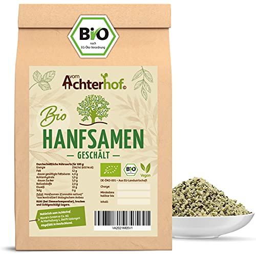 Hanfsamen geschält BIO 500g | nussiger Geschmack | proteinhaltige Hemp Seeds | Hanfnüsse aus kontrolliert biologischem Anbau | Biohanfsamen zum Kochen, Backen und zum pur Snacken | vom Achterhof